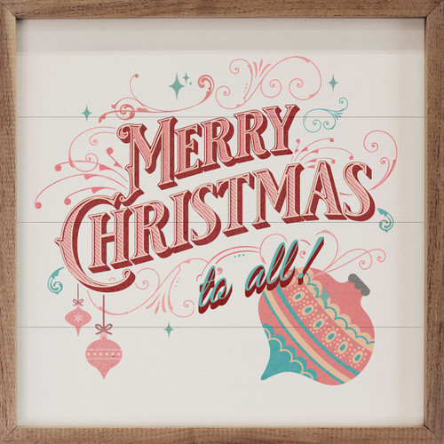 Merry Christmas To All - Pink Vintage Style - Wood Framed Sign